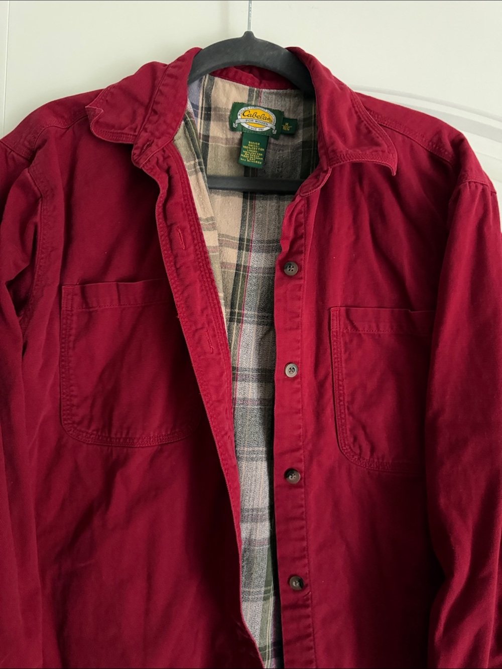 Cabela's Women’s Deep Red Cotton Shirt Jacket with Plaid Lining